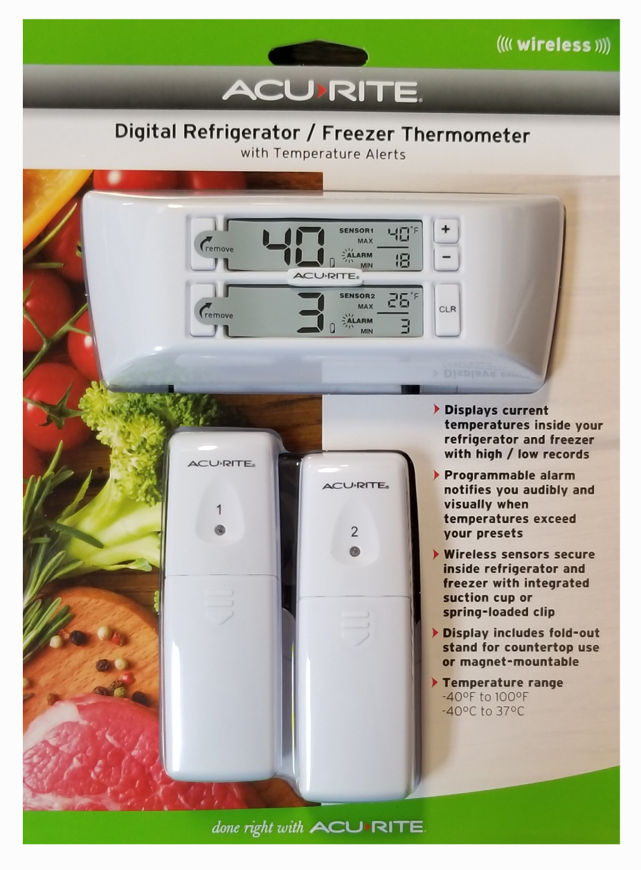 Brushed Stainless Steel Digital Refrigerator and Freezer Thermometer