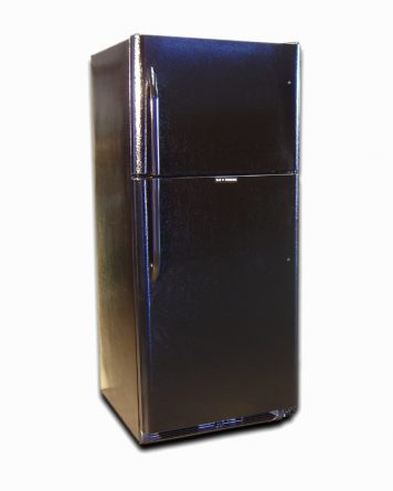 Exterior finish is black color of this propane refrigerator