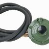 green regulator with black hose and fittings