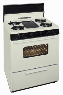 4 burner plus middle griddle range with oven in bisque