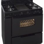 4 burner range with middle griddle and oven in black
