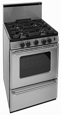 stainless steel 4 burner stove with oven and backsplash