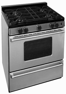 Stainless steel island style range with 4 burners, window