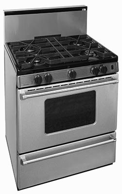 Stainless steel range with 4 burner oven window