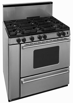 Stainless steel oven with 6 burners window, broiler and back splash