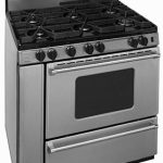 6 burner stainless steel range with oven window, clock and back splash
