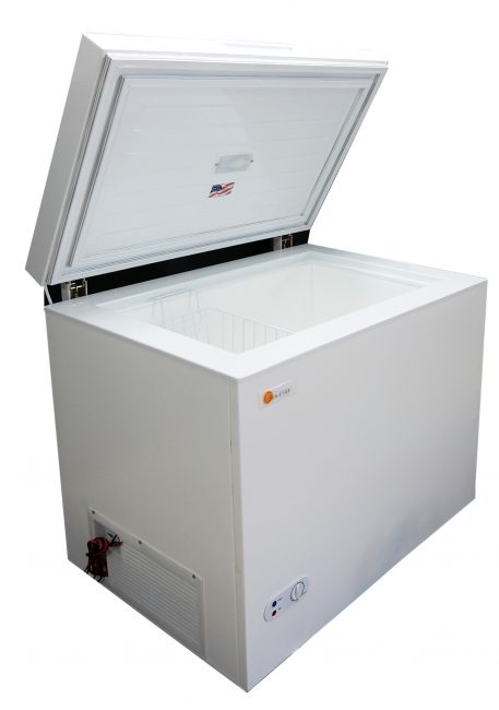 Solar chest freezer lid open