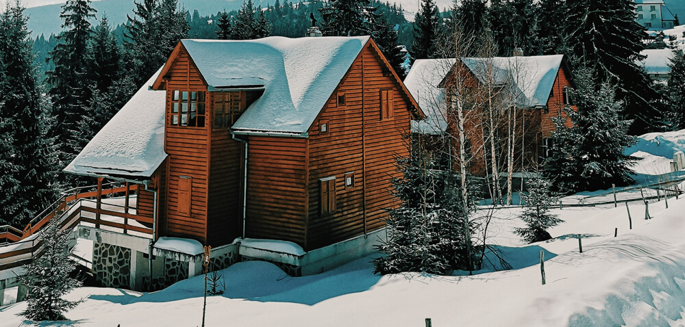 Off grid cabin area with snow