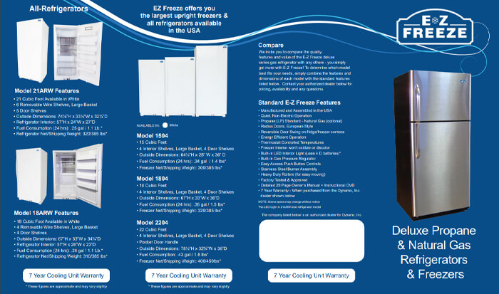 Download the EZ Freeze Propane Refrigerator Brochure