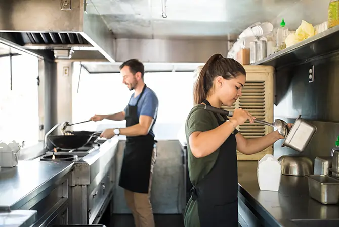 Workers working in food truck