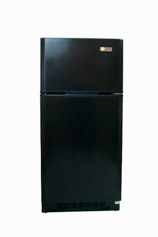 Black propane refrigerator installed by warehouseappliance.com